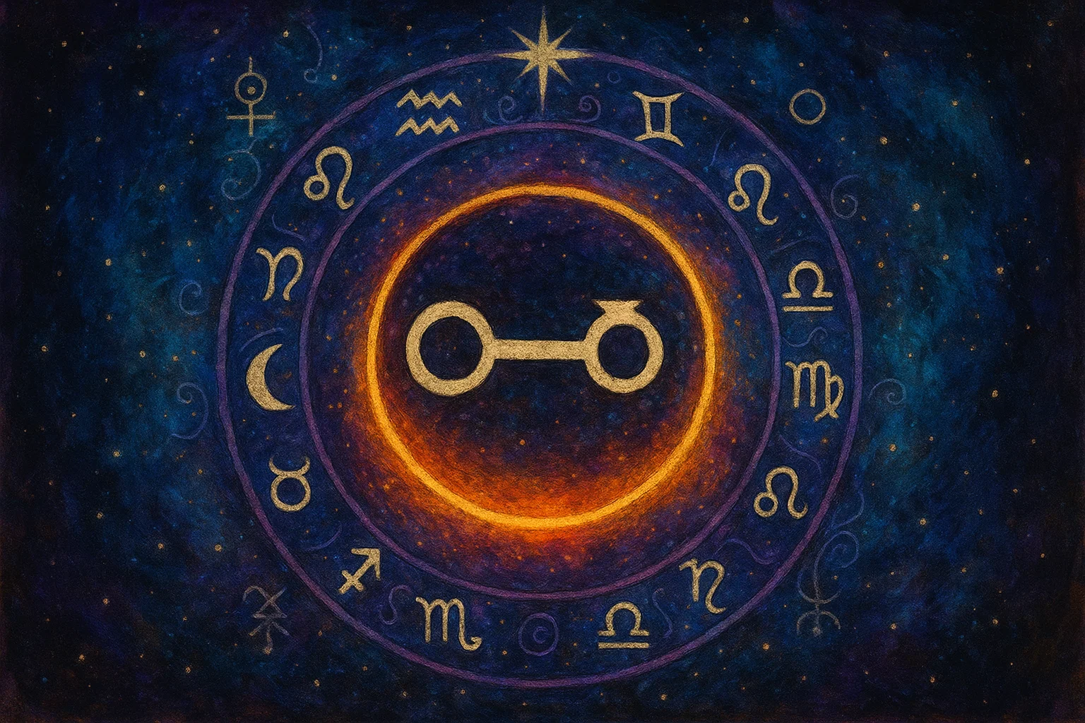 The Astrological Opposition Glyph (☍) displayed on the Zodiacal Wheel showing the 180 degree aspect mechanics