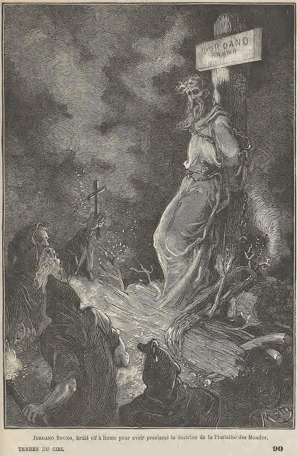 Engraving of Giordano Bruno being burned at the stake