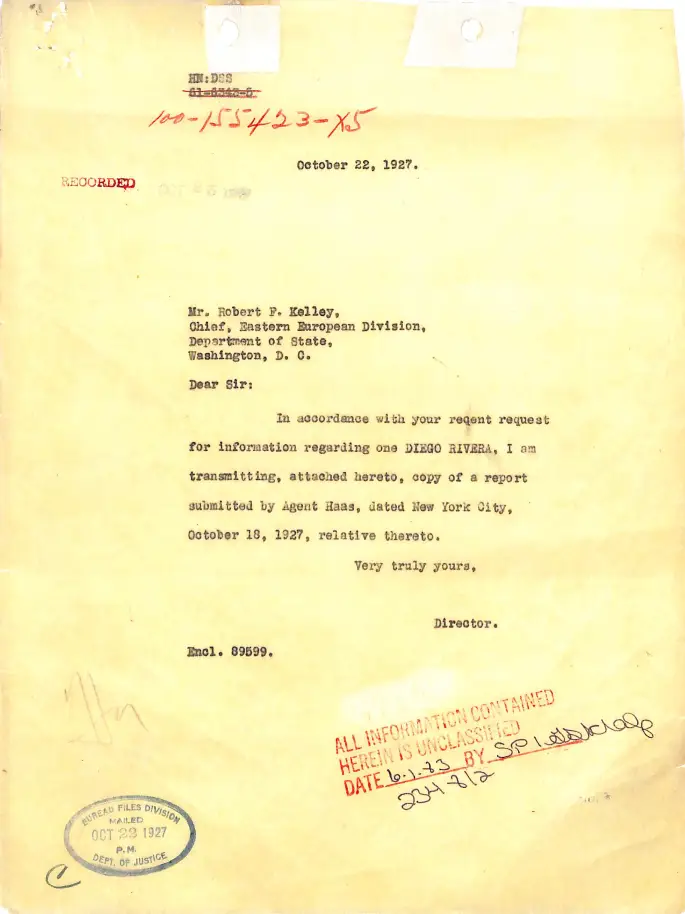 A page from Diego Rivera's FBI file.