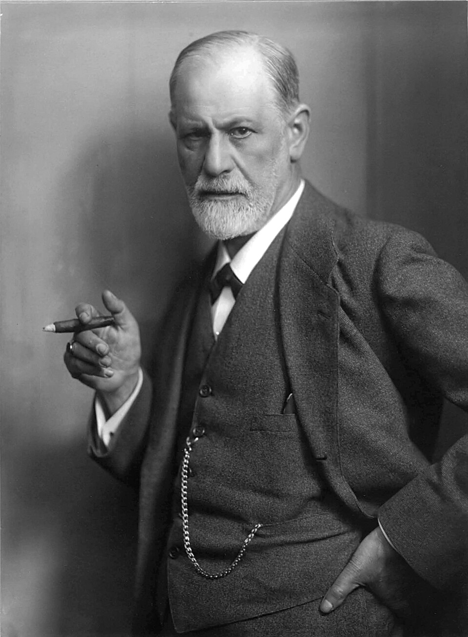 A photograph of Sigmund Freud, the founder of psychoanalysis.
