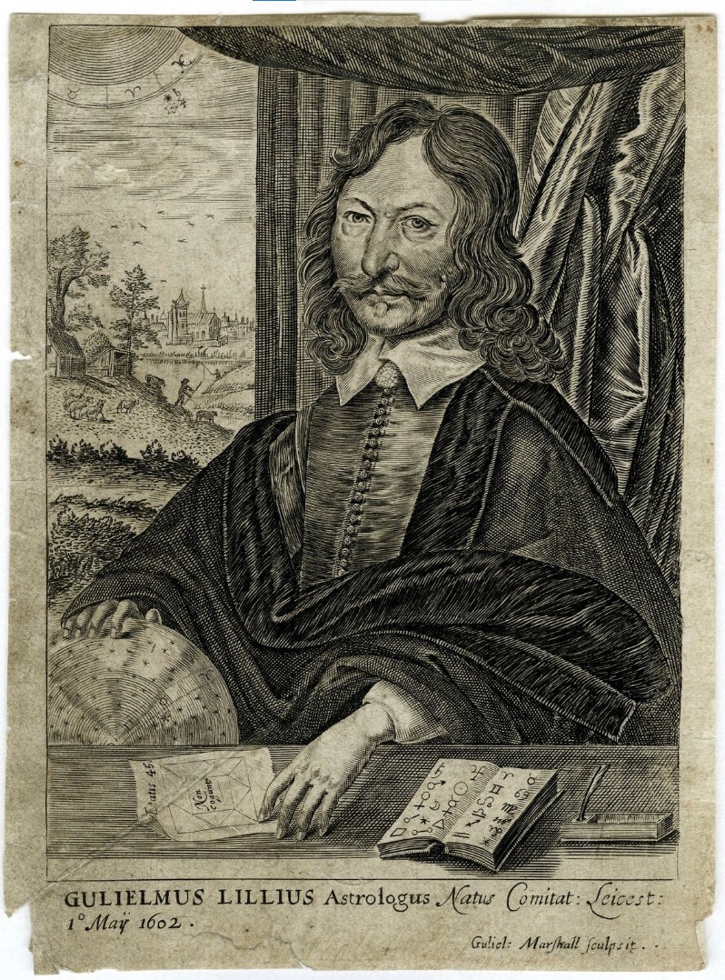 Line engraving of William Lilly by William Marshall, 1647.